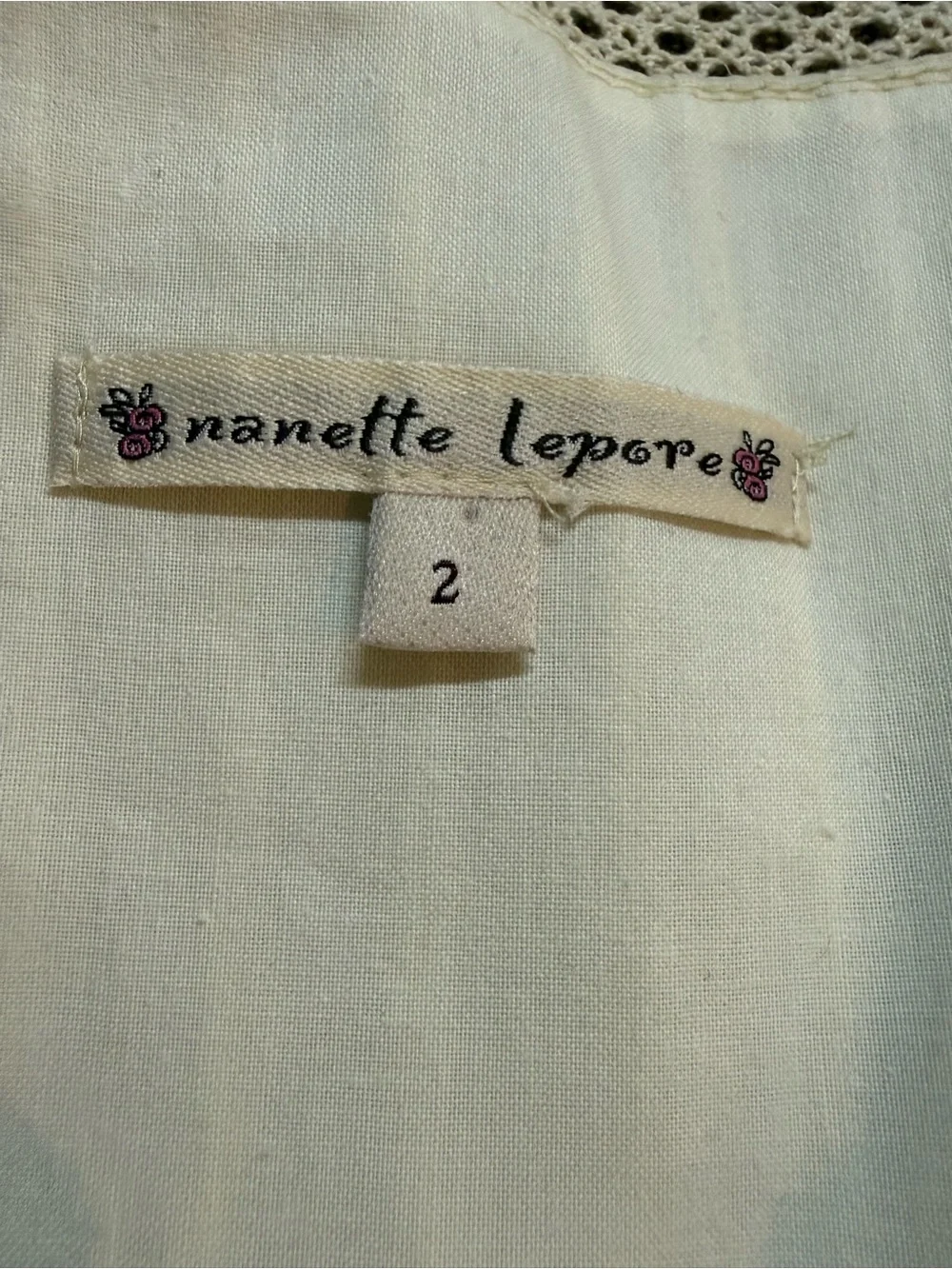 Nanette Lepore Cream Lace Trimmed Button-Front Blouse With Bell Sleeves Size 2 - Picture 4 of 9